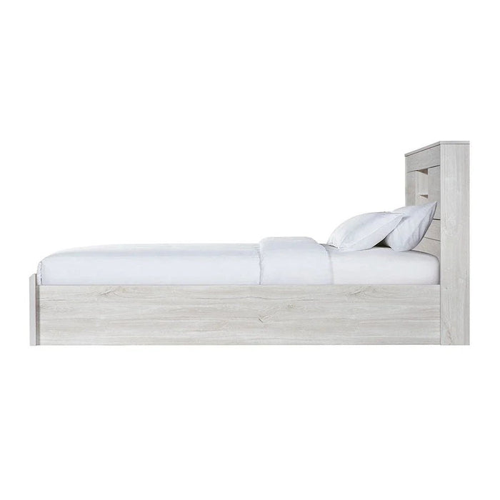 Tisley 180x200 King Bed with Under Bed Storage-Light Oak/White Faux Marble-With 2-Year Warranty