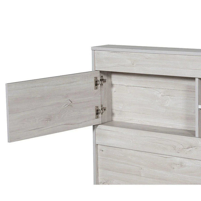 Tisley 180x200 King Bed with Under Bed Storage-Light Oak/White Faux Marble-With 2-Year Warranty