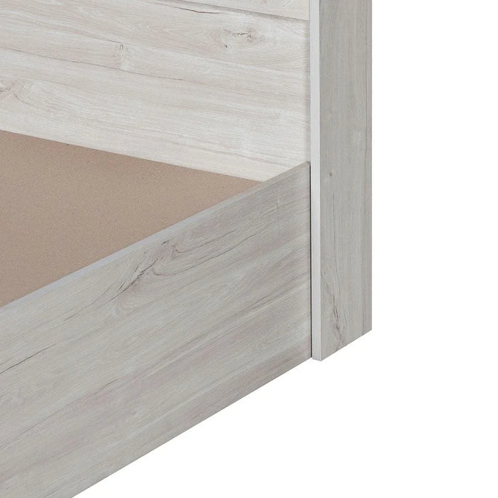 Tisley 180x200 King Bed with Under Bed Storage-Light Oak/White Faux Marble-With 2-Year Warranty