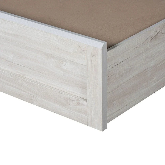 Tisley 180x200 King Bed with Under Bed Storage-Light Oak/White Faux Marble-With 2-Year Warranty