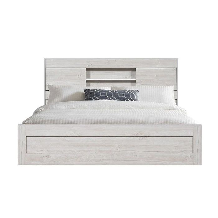 Tisley 150x200 Queen Bed with Storage-Light Oak/White Faux Marble-With 2-Year Warranty