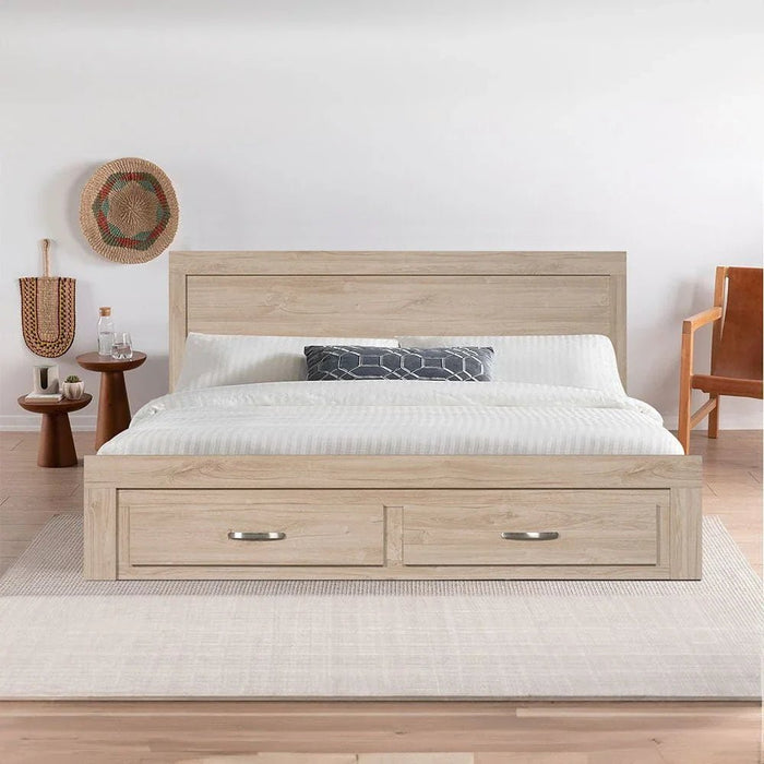 Bolivar 180x200 King Bed with 2-Front Drawer Storage - Vintage Oak - With 2-Year Warranty