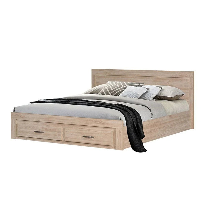 Bolivar 180x200 King Bed with 2-Front Drawer Storage - Vintage Oak - With 2-Year Warranty