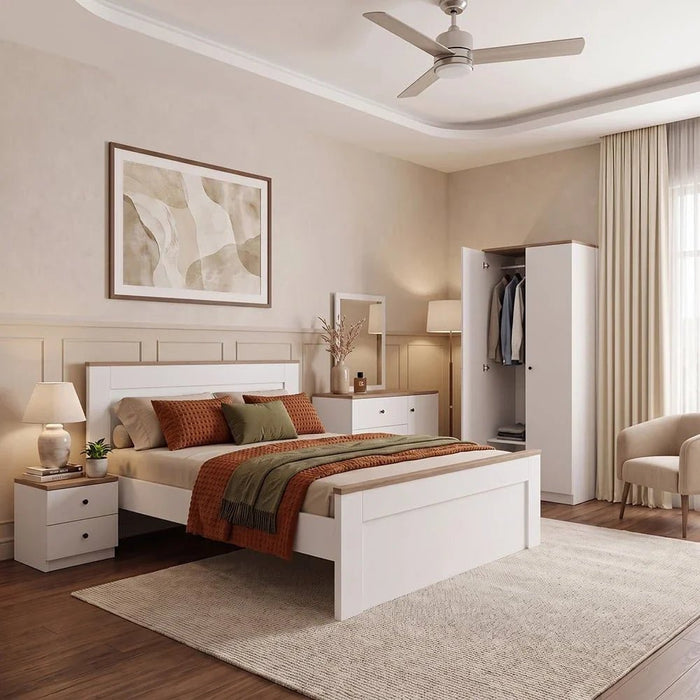 Pera 180x200 King Bed-White/Light Oak-With 2-Year Warranty