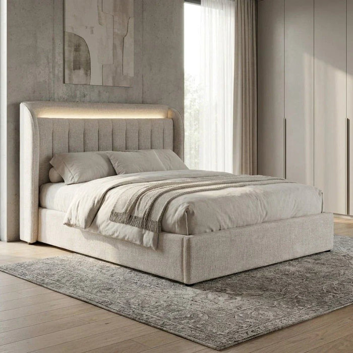 Santelmo 180x200 King Bed with LED Lights-Beige-With 2-Year Warranty