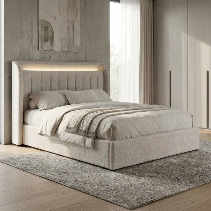 Santelmo 150x200 Queen Bed with LED lights - Beige - With 2-Year Warranty