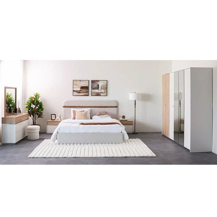 Frazer 180x200 Upholstered King Bed-White/Natural Oak-With 2-Year Warranty