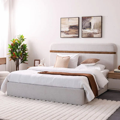 Frazer 180x200 Upholstered King Bed-White/Natural Oak-With 2-Year Warranty