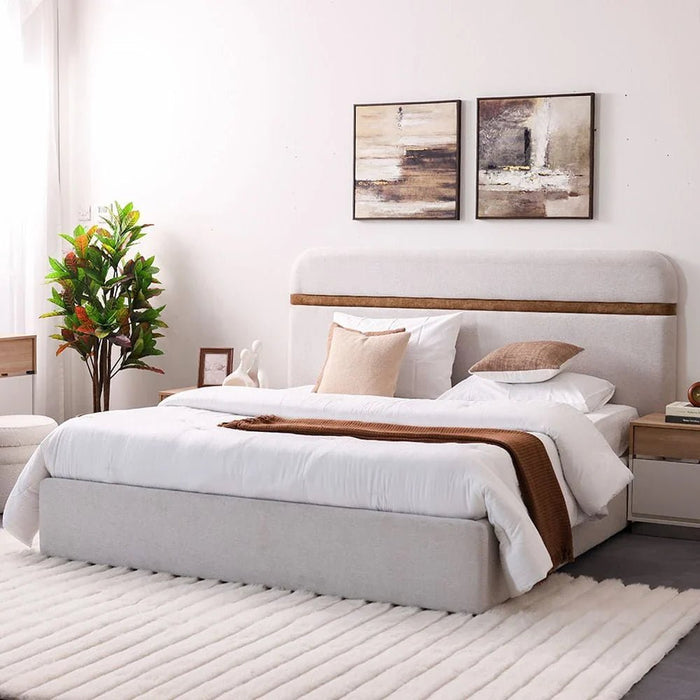 Frazer 180x200 Upholstered King Bed-White/Natural Oak-With 2-Year Warranty