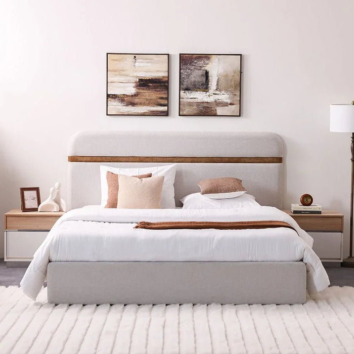Frazer 180x200 Upholstered King Bed-White/Natural Oak-With 2-Year Warranty