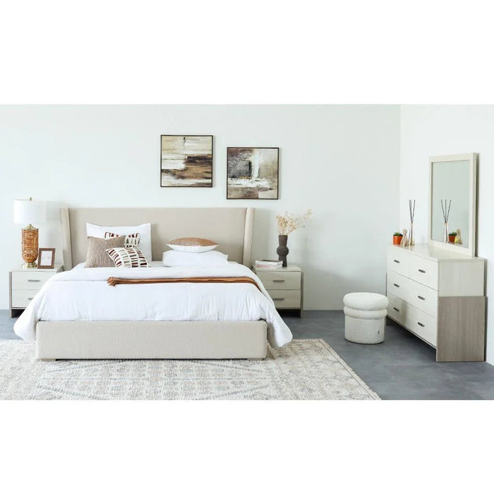 Barney 180x200 Upholstered King Bed-Beige/Brown-With 2-Year Warranty