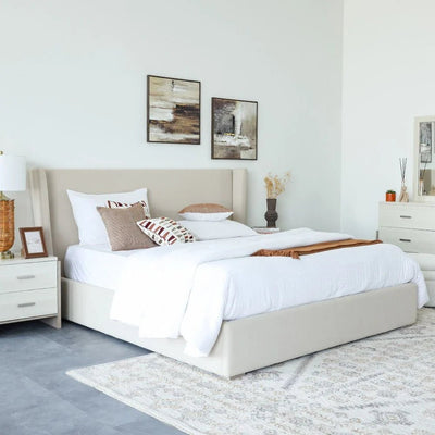 Barney 180x200 Upholstered King Bed-Beige/Brown-With 2-Year Warranty