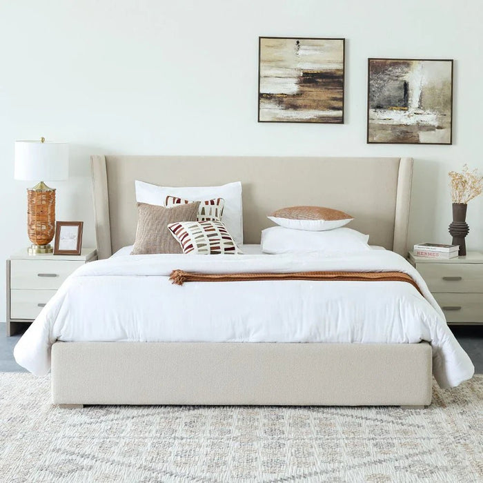 Barney 180x200 Upholstered King Bed-Beige/Brown-With 2-Year Warranty