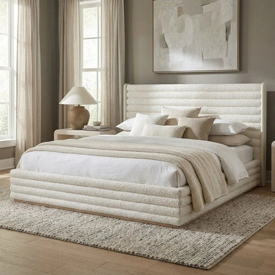 Brita 150x200 Upholstered Queen Bed-Off White/Beige-With 2-Year Warranty
