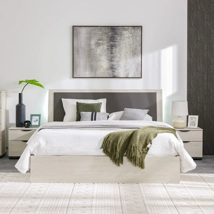 Pletora 180x200 King Bed with LED Lights and Hydraulic Under-Bed Storage-Grey Oak-With 2-Year Warranty