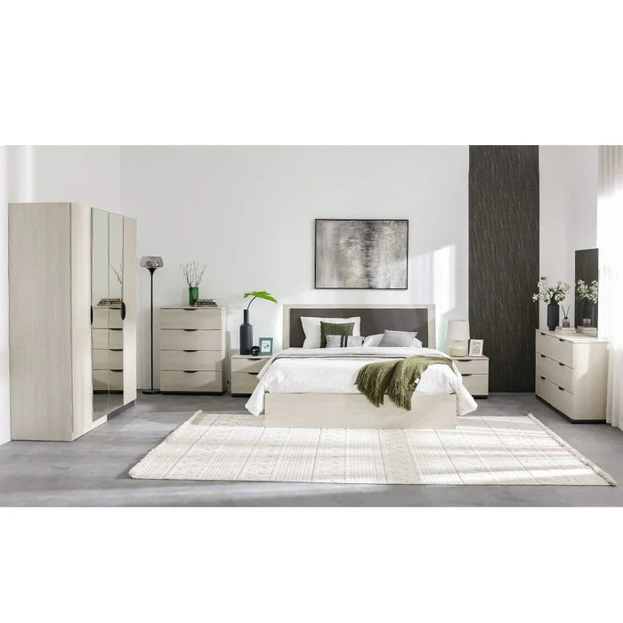 Pletora 180x200 King Bed with LED Lights and Hydraulic Under-Bed Storage-Grey Oak-With 2-Year Warranty