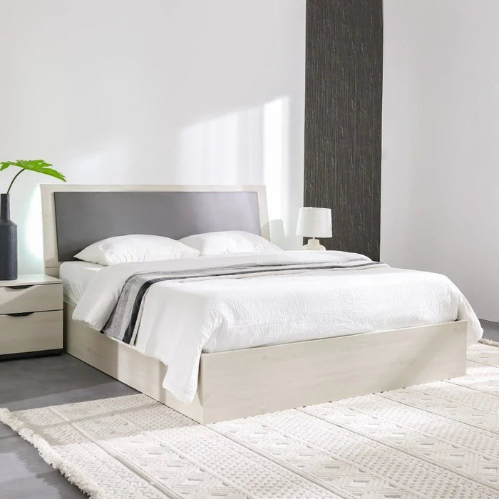 Pletora 180x200 King Bed with LED Lights and Hydraulic Under-Bed Storage-Grey Oak-With 2-Year Warranty