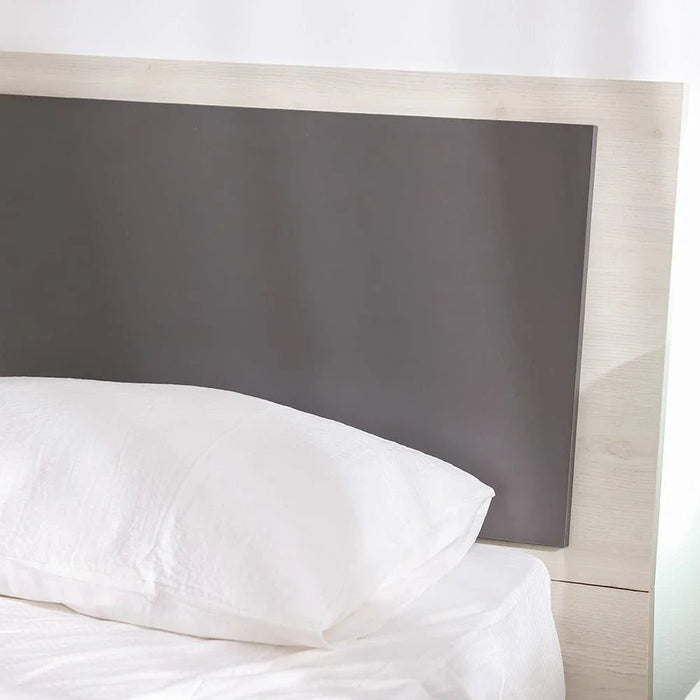 Pletora 180x200 King Bed with LED Lights and Hydraulic Under-Bed Storage-Grey Oak-With 2-Year Warranty
