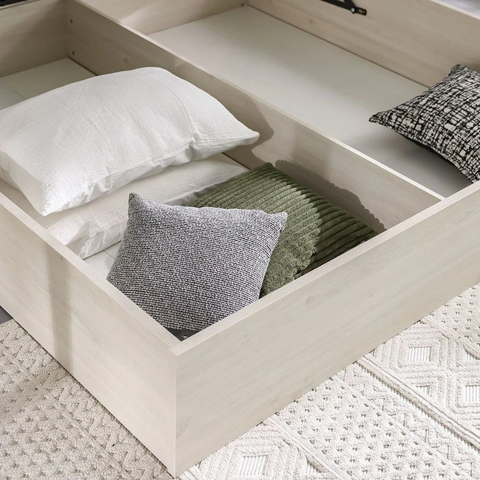 Pletora 180x200 King Bed with LED Lights and Hydraulic Under-Bed Storage-Grey Oak-With 2-Year Warranty