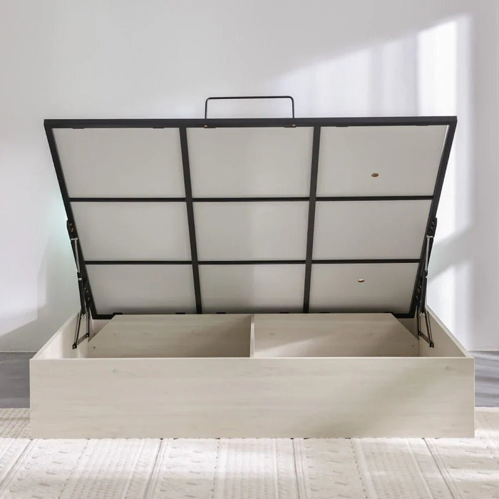 Pletora 180x200 King Bed with LED Lights and Hydraulic Under-Bed Storage-Grey Oak-With 2-Year Warranty