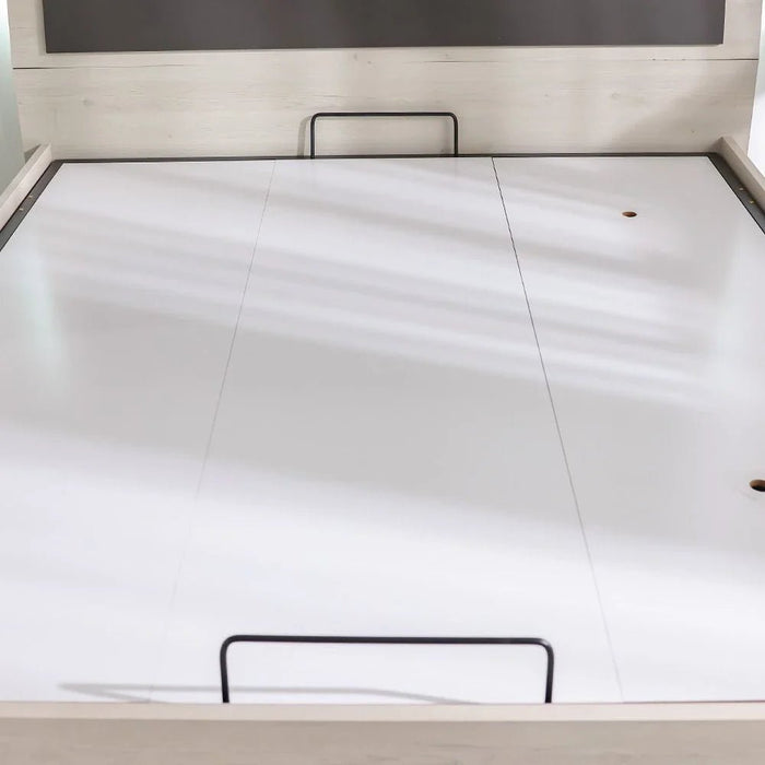 Pletora 180x200 King Bed with LED Lights and Hydraulic Under-Bed Storage-Grey Oak-With 2-Year Warranty