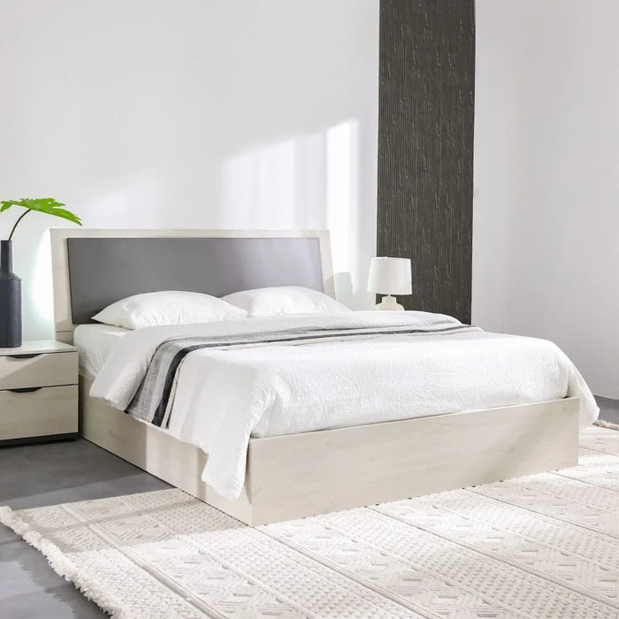 Pletora 150x200 Queen Bed with LED Lights and Hydraulic Under-Bed Storage-Grey Oak-With 2-Year Warranty