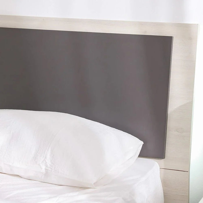 Pletora 150x200 Queen Bed with LED Lights and Hydraulic Under-Bed Storage-Grey Oak-With 2-Year Warranty