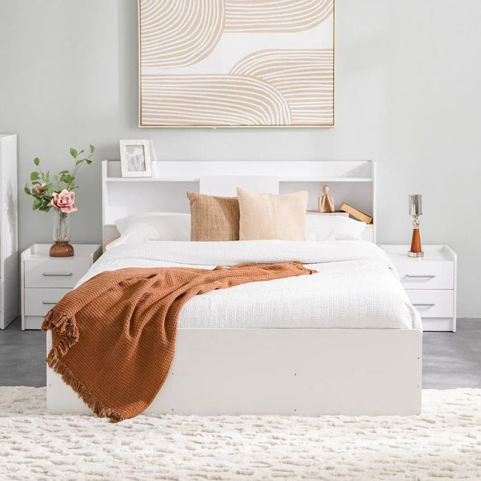 Supreme 160x200 Queen Bed with Storage-White-With 2-Year Warranty