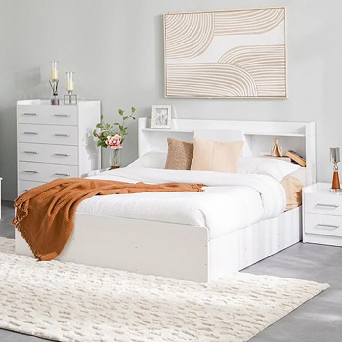 Supreme 160x200 Queen Bed with Storage-White-With 2-Year Warranty