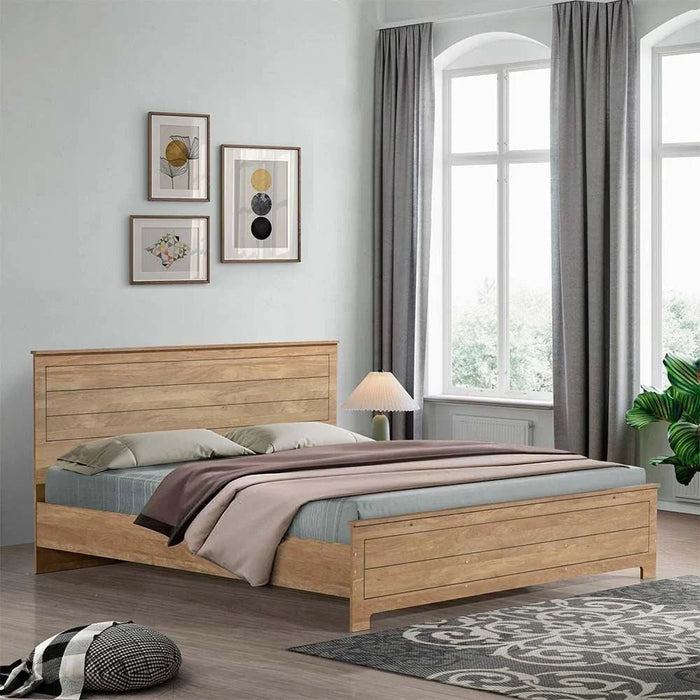 Athens 180x200 King Bed Set with 2 Nightstands & Dresser/Mirror-Light Oak-With 2-Year Warranty