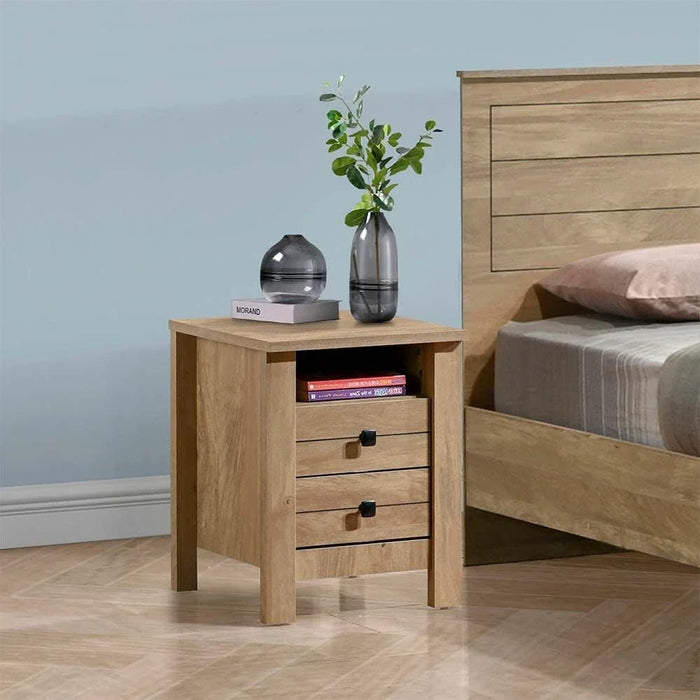 Athens 180x200 King Bed Set with 2 Nightstands & Dresser/Mirror-Light Oak-With 2-Year Warranty