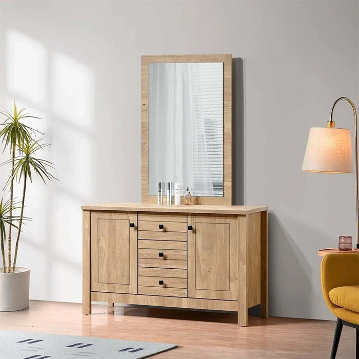 Athens 180x200 King Bed Set with 2 Nightstands & Dresser/Mirror-Light Oak-With 2-Year Warranty
