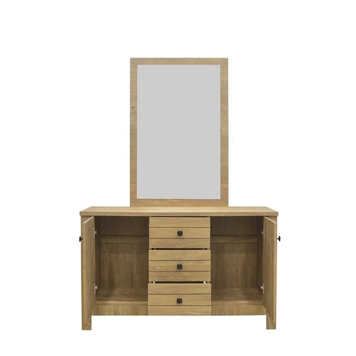 Athens 180x200 King Bed Set with 2 Nightstands & Dresser/Mirror-Light Oak-With 2-Year Warranty