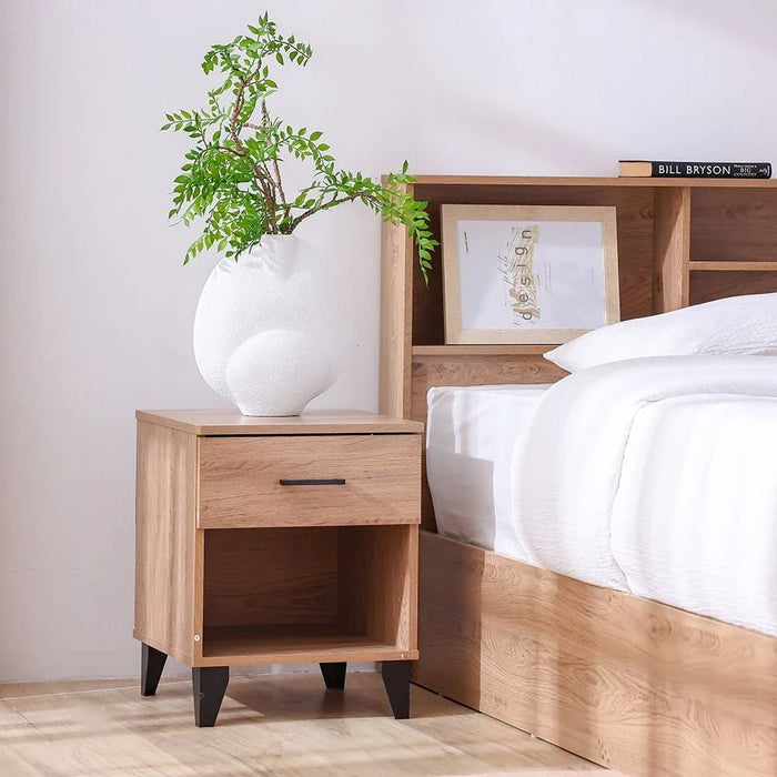Gamorah New 180x200 King Bed Set+1 Nightstand + Dresser/Mirror & Stool - Oak - With 2-Year Warranty