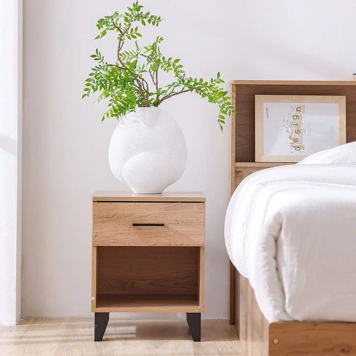Gamorah New 180x200 King Bed Set+1 Nightstand + Dresser/Mirror & Stool - Oak - With 2-Year Warranty