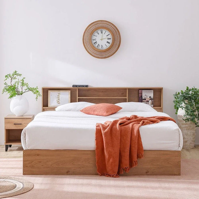 Gamorah New 180x200 King Bed Set+1 Nightstand + Dresser/Mirror & Stool - Oak - With 2-Year Warranty