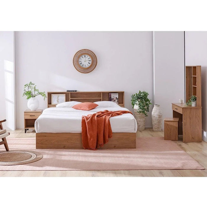 Gamorah New 180x200 King Bed Set+1 Nightstand + Dresser/Mirror & Stool - Oak - With 2-Year Warranty