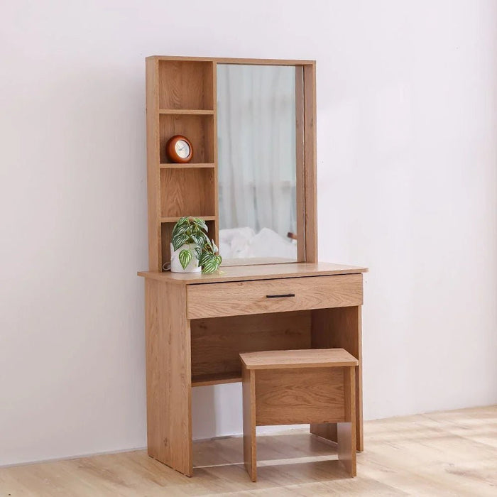 Gamorah New 180x200 King Bed Set+1 Nightstand + Dresser/Mirror & Stool - Oak - With 2-Year Warranty