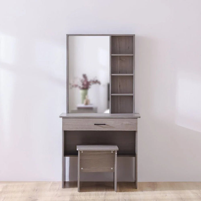 Gamorah 180x200 King Bed Set+1 Nightstand + Dresser/Mirror & Stool - Warm Grey - With 2-Year Warranty