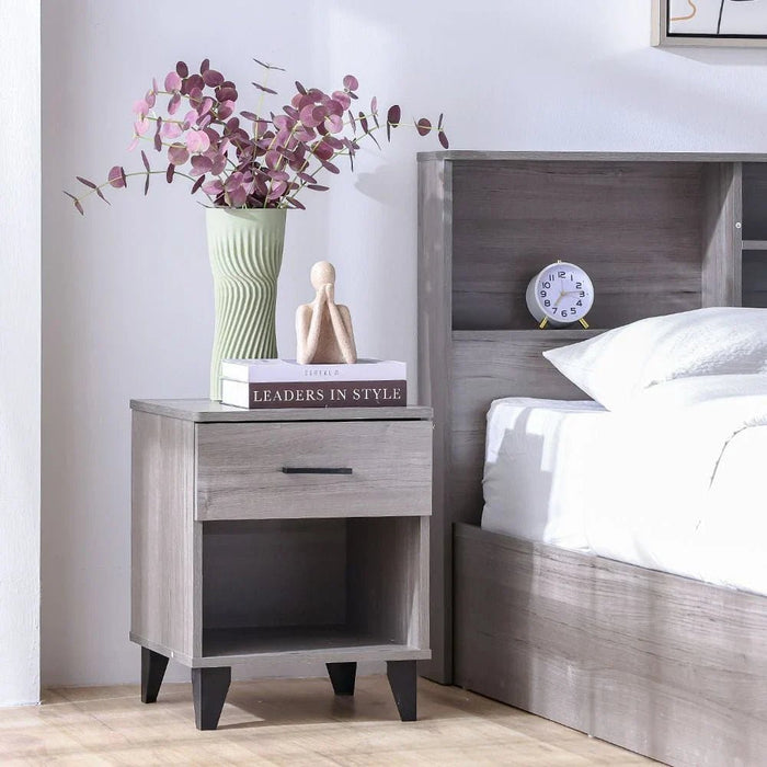 Gamorah 180x200 King Bed Set+1 Nightstand + Dresser/Mirror & Stool - Warm Grey - With 2-Year Warranty