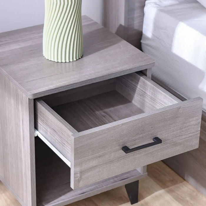 Gamorah 180x200 King Bed Set+1 Nightstand + Dresser/Mirror & Stool - Warm Grey - With 2-Year Warranty