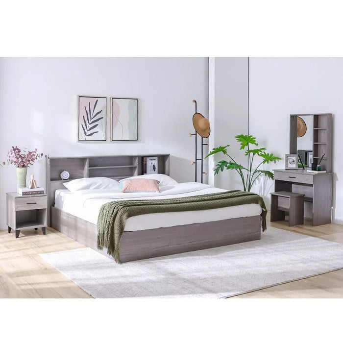 Gamorah 180x200 King Bed Set+1 Nightstand + Dresser/Mirror & Stool - Warm Grey - With 2-Year Warranty