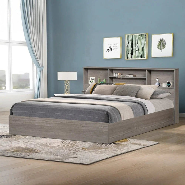 Gamorah 180x200 King Bed Set+1 Nightstand + Dresser/Mirror & Stool - Warm Grey - With 2-Year Warranty