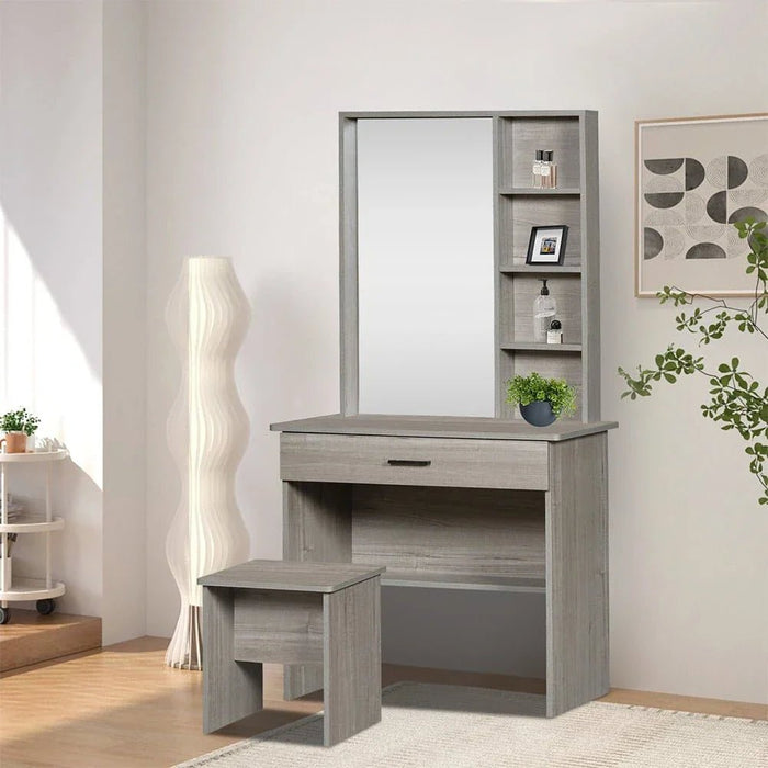 Gamorah 180x200 King Bed Set+1 Nightstand + Dresser/Mirror & Stool - Warm Grey - With 2-Year Warranty