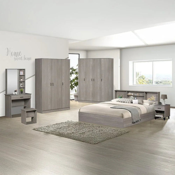 Gamorah 180x200 King Bed Set+1 Nightstand + Dresser/Mirror & Stool - Warm Grey - With 2-Year Warranty