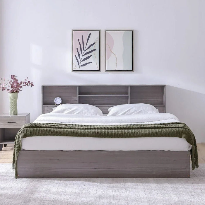 Gamorah 180x200 King Bed Set+1 Nightstand + Dresser/Mirror & Stool - Warm Grey - With 2-Year Warranty