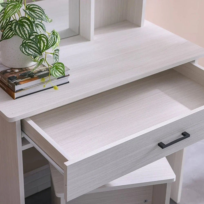 Gamorah 180X200 King Bed Set+1 Nightstand + Dresser/Mirror & Stool - Washed White - With 2-Year Warranty