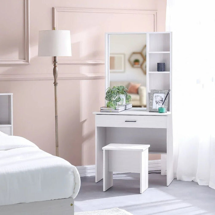 Gamorah 180X200 King Bed Set+1 Nightstand + Dresser/Mirror & Stool - Washed White - With 2-Year Warranty
