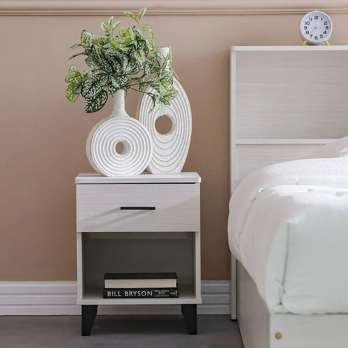 Gamorah 180X200 King Bed Set+1 Nightstand + Dresser/Mirror & Stool - Washed White - With 2-Year Warranty