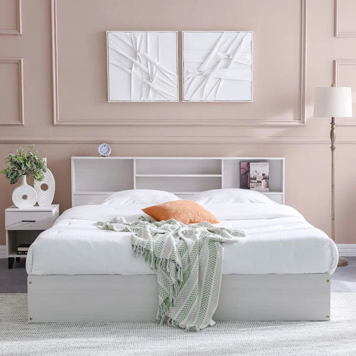 Gamorah 180X200 King Bed Set+1 Nightstand + Dresser/Mirror & Stool - Washed White - With 2-Year Warranty